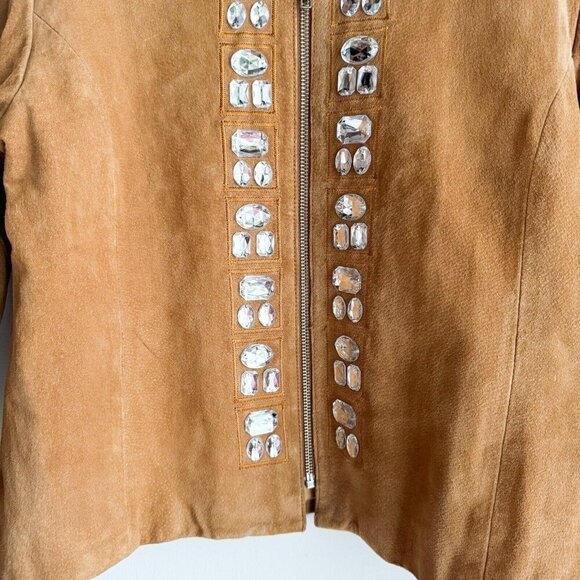 Kenar Camel Beige Suede Large Rhinestone Jacket M - Picture 3 of 9